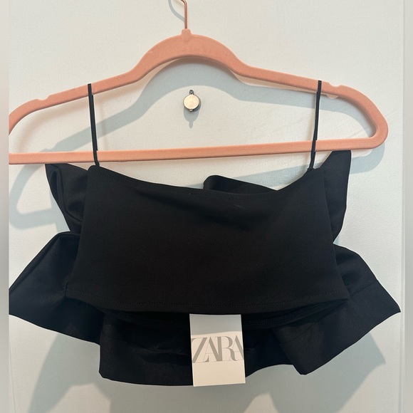 ZARA cropped ruffle tube top. Size S. Black - Picture 3 of 4